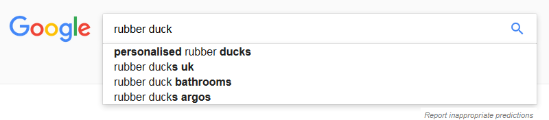 Screenshot of Google Search Suggestions